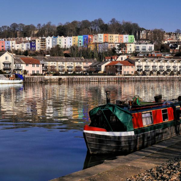 Bristol harbour with Clifton in the distance