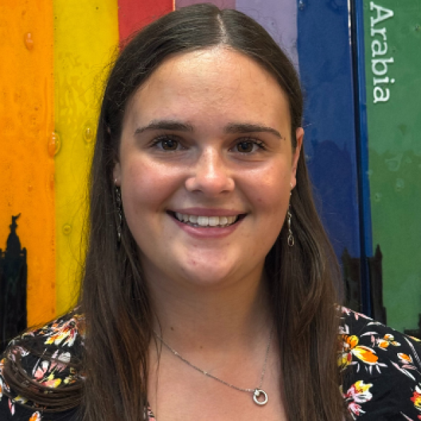 IH Bristol Sales and Marketing manager, Olivia Campbell, stood in front of the glass monument in reception